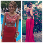 Mermaid Beaded Two Pieces Long Prom Dresses, Formal Dress